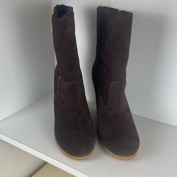 Coach Danee Suede Shearling Shaft Ankle Boots Chestnut Brown 7.5 - Picture 4 of 16